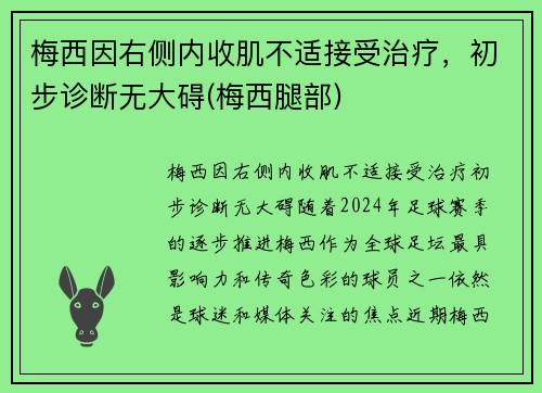 梅西因右侧内收肌不适接受治疗，初步诊断无大碍(梅西腿部)